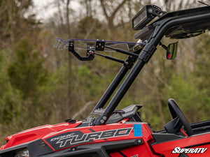 SuperATV flip windshield on a Polaris RZR, detail view