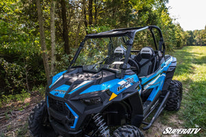 SuperATV full polycarbonate windshield on a Polaris RZR, installed close-up