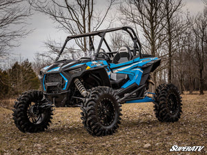 SuperATV half windshield on a Polaris RZR, angle view
