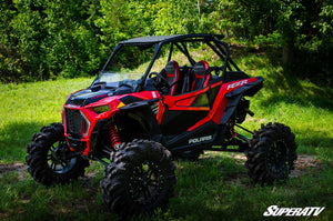 SuperATV half windshield on a Polaris RZR, detail view