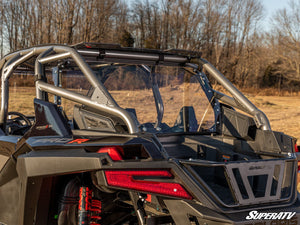 SuperATV rear windshield on a Polaris RZR Pro R, mounted view