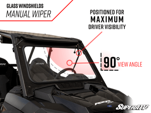 SuperATV glass windshield on a Polaris RZR Pro XP, wiper detail graphic