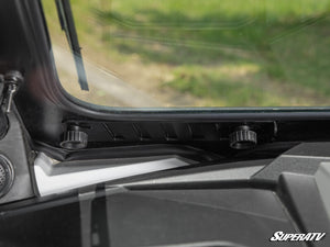 SuperATV glass windshield on a Polaris RZR Pro XP, mounted view
