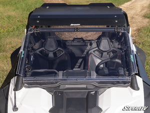 SuperATV MaxDrive power flip windshield on a Polaris RZR Pro XP, installed close-up