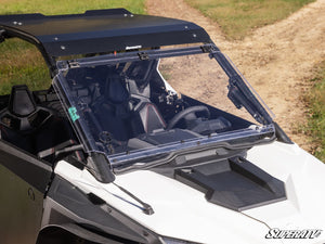SuperATV MaxDrive power flip windshield on a Polaris RZR Pro XP, cab view