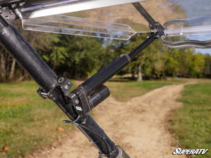 SuperATV MaxDrive power flip windshield on a Polaris RZR Pro XP, mounted view