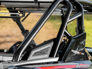 SuperATV rear vented windshield on a Polaris RZR Turbo R, installed close-up
