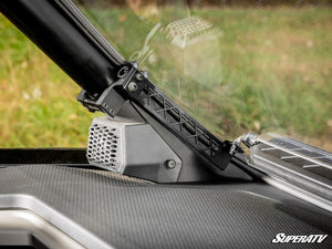 SuperATV vented full windshield on a Polaris RZR Pro R, detail view
