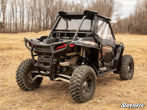 SuperATV rear vented windshield on a Polaris RZR, angle view