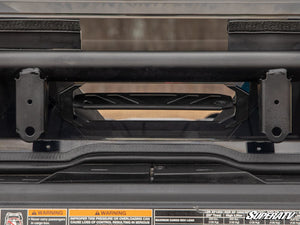 SuperATV rear vented windshield on a Polaris RZR, mounted view