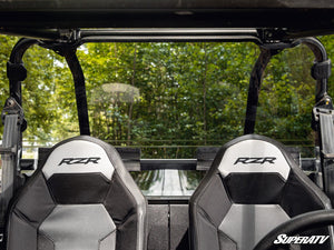 SuperATV rear windshield on a Polaris RZR, installed close-up
