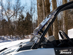SuperATV flip windshield on a Polaris RZR Trail, cab view