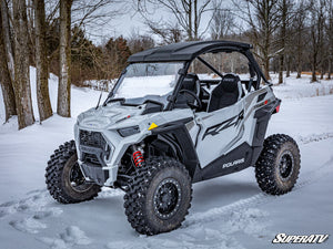 SuperATV full windshield on a Polaris RZR Trail, installed close-up