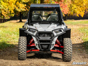 SuperATV glass windshield on a Polaris RZR Trail, hardware detail