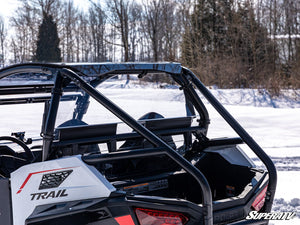 SuperATV rear windshield on a Polaris RZR Trail, installed close-up