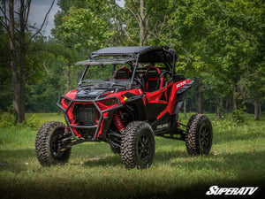SuperATV flip windshield on a Polaris RZR XP Turbo S, angle view