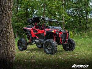 SuperATV flip windshield on a Polaris RZR XP Turbo S, installed close-up