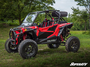 SuperATV flip windshield on a Polaris RZR XP Turbo S, mounted view