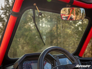 SuperATV glass windshield on a Polaris RZR XP Turbo S, installed close-up