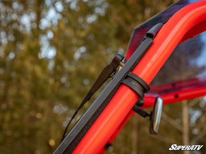 SuperATV glass windshield on a Polaris RZR XP Turbo S, detail view