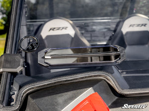 SuperATV vented full windshield on a Polaris RZR, installed close-up