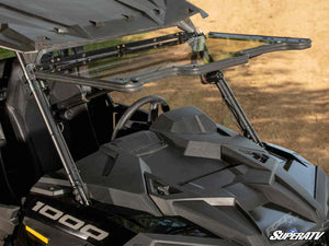 SuperATV MaxDrive power flip windshield on a Polaris RZR XP 1000, detail view