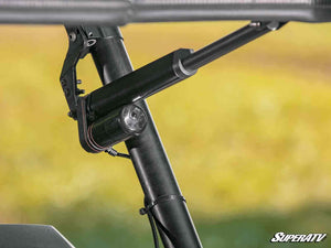 SuperATV MaxDrive power flip windshield on a Polaris RZR XP 1000, mounted view