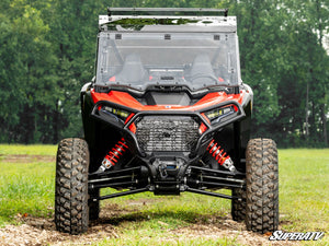 SuperATV flip windshield on a 2024+ Polaris RZR XP, angle view