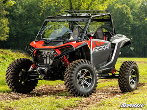 SuperATV flip windshield on a 2024+ Polaris RZR XP, mounted view