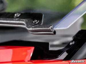 SuperATV flip windshield on a 2024+ Polaris RZR XP, hardware detail