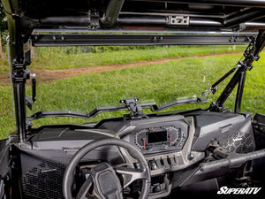 SuperATV flip windshield on a 2024+ Polaris RZR XP, interior view