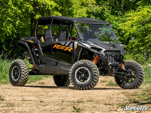 SuperATV full windshield on a 2024+ Polaris RZR XP, detail view