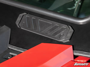 SuperATV glass windshield on a 2024+ Polaris RZR XP, installed close-up