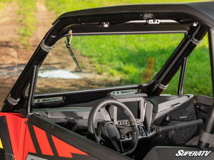 SuperATV glass windshield on a 2024+ Polaris RZR XP, detail view