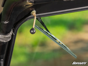 SuperATV glass windshield on a 2024+ Polaris RZR XP, mounted view