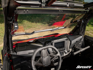 SuperATV MaxDrive power flip windshield on a 2024+ Polaris RZR XP, cab view