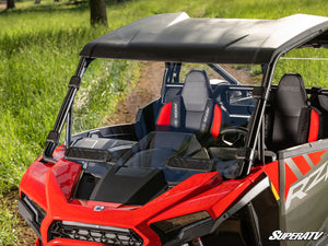 SuperATV vented windshield on a 2024+ Polaris RZR XP, angle view