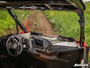 SuperATV vented windshield on a 2024+ Polaris RZR XP, hardware detail