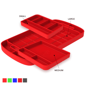 S&B Filters silicone tool tray three-piece set shown in all four colors