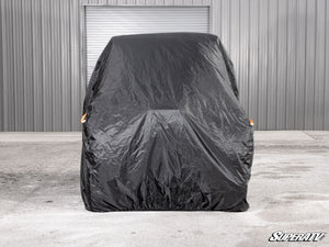 SuperATV vented UTV cover reflective handle detail protecting a side-by-side