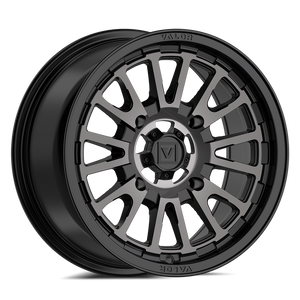Valor Offroad V14 UTV Wheel in Dark Tint with satin black center cap and split-spoke design for rugged off-road performance.