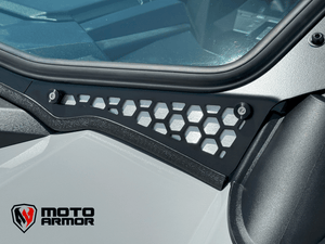 Moto Armor Max Visibility Full Glass Windshield for Polaris RZR PRO XP, TURBO R, PRO R (2-Seat) – DOT Glass, Honeycomb Vents, CNC Aluminum Frame