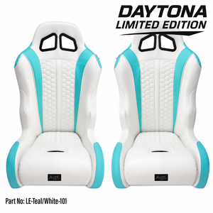 Aces Racing Limited Edition Daytona 101 suspension seats in teal and white