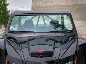 UTVZILLA vented glass windshield for Wildcat XX with two hand wipers, aluminum frame, DOT stamped glass, and billet mounting clamps