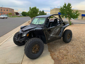 UTVZILLA vented glass windshield for Wildcat XX with two hand wipers, aluminum frame, DOT stamped glass, and billet mounting clamps