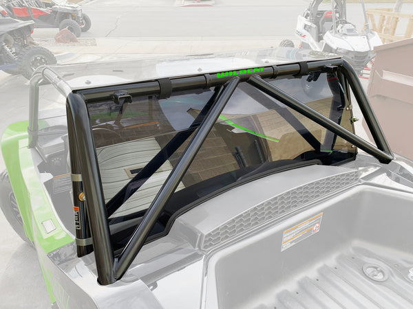 UTVZILLA tinted rear polycarbonate window for Wildcat XX with billet clamps, UV protection, and rattle-free CNC design fitment