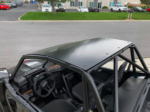Black aluminum roof for Wildcat XX with CNC fit, rust-proof clamps, and powder-coated .090" aluminum for lasting off-road protection
