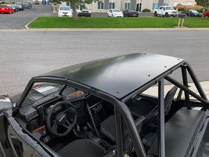 Black aluminum roof for Wildcat XX with CNC fit, rust-proof clamps, and powder-coated .090" aluminum for lasting off-road protection