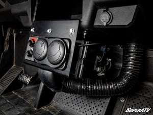 SuperATV cab heater installed under the center dash of a Yamaha Viking