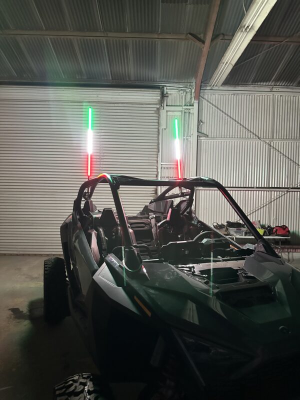 Marshin Whips 3' Green, white, and red installed